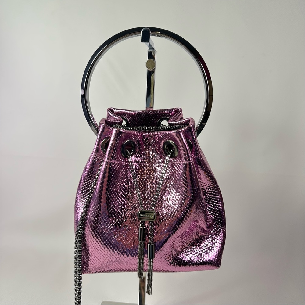 NEW JIMMY CHOO BON BON CANDY WRAP LEATHER METAL TOP HANDLE CROSSBODY NWT! - Picture 7 of 15